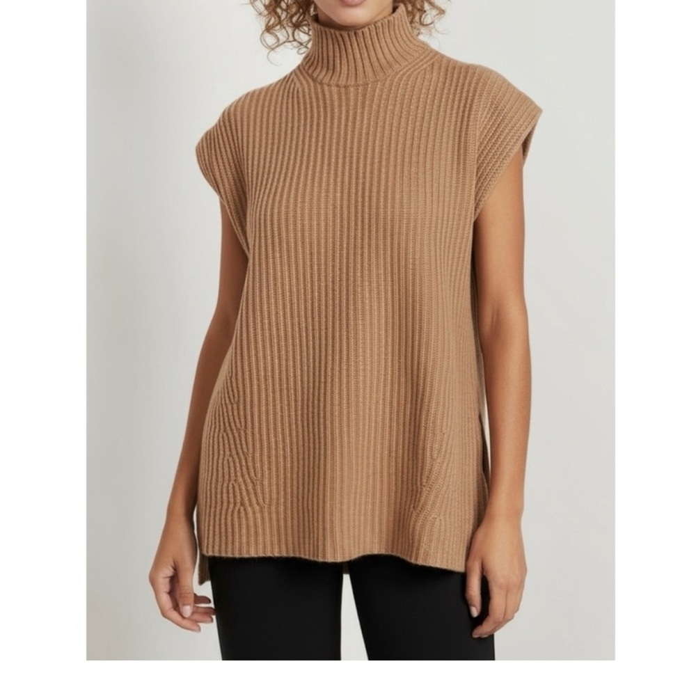 Ganni Camel Ribbed Turtleneck Sweater